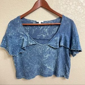 Abound XS blue short sleeve distressed crop top ruffled